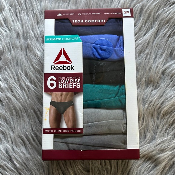Reebok Low Rise Briefs Men's Size 3XL Underwear 6 Pack Comfort Moisture Wicking - Picture 1 of 6